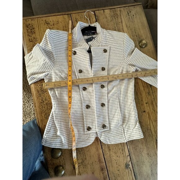 NWT Tommy Hilfiger Gray Blazer Medium striped collared cotton long sleeve - Picture 6 of 7